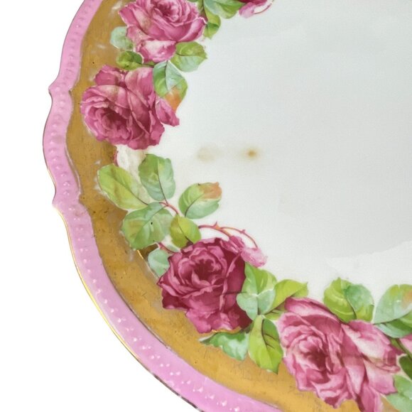 Vintage P.K. Silesia Porcelain Plate Pink Rose Floral & Gold Trim 11.5'' Germany - Picture 2 of 9